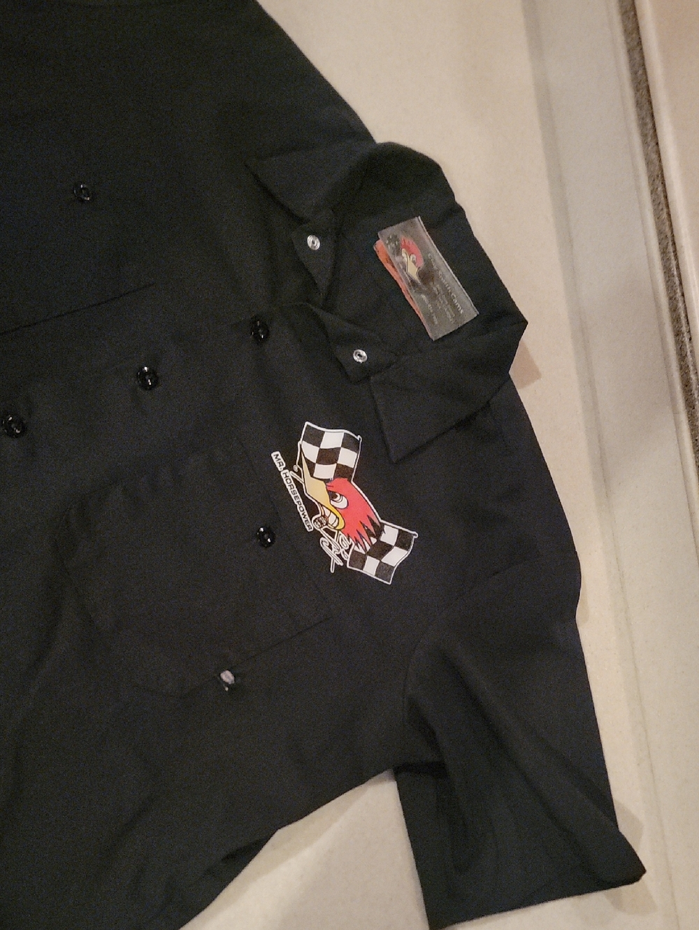 Dickies Black Short-Sleeve Mechanics Shirt Clay Smith Cams Woodpecker Large